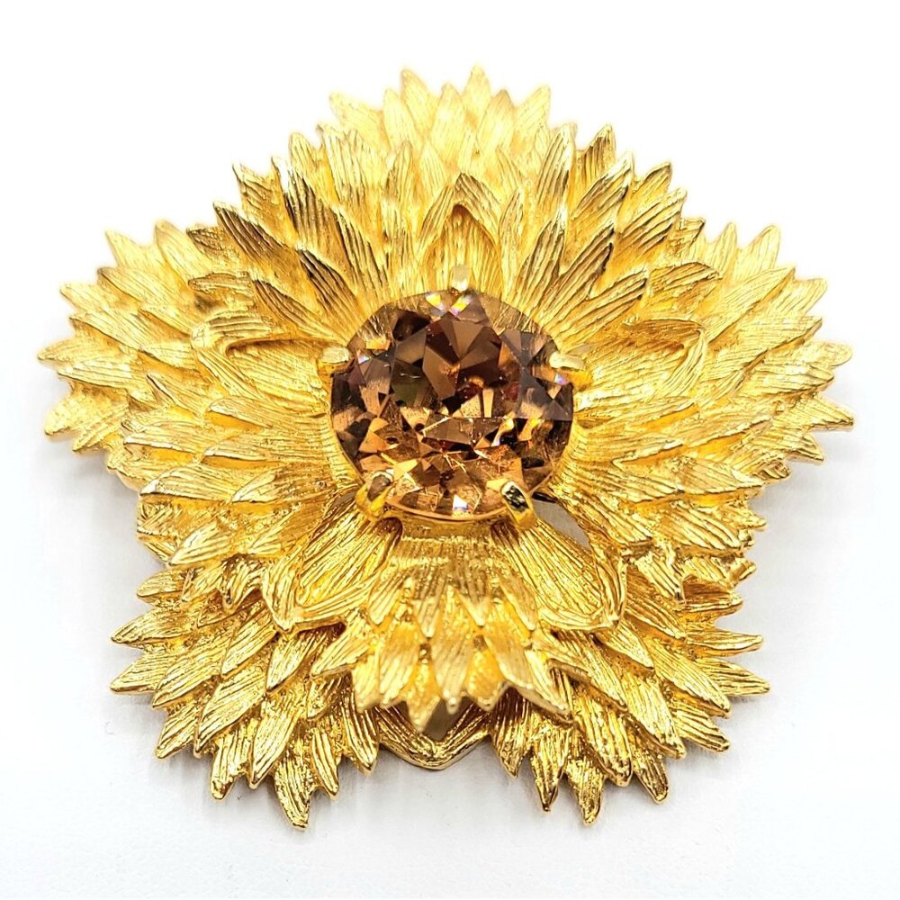 Benedikt NY Brutalist Topaz Rhinestone Star Burst Brooch Signed